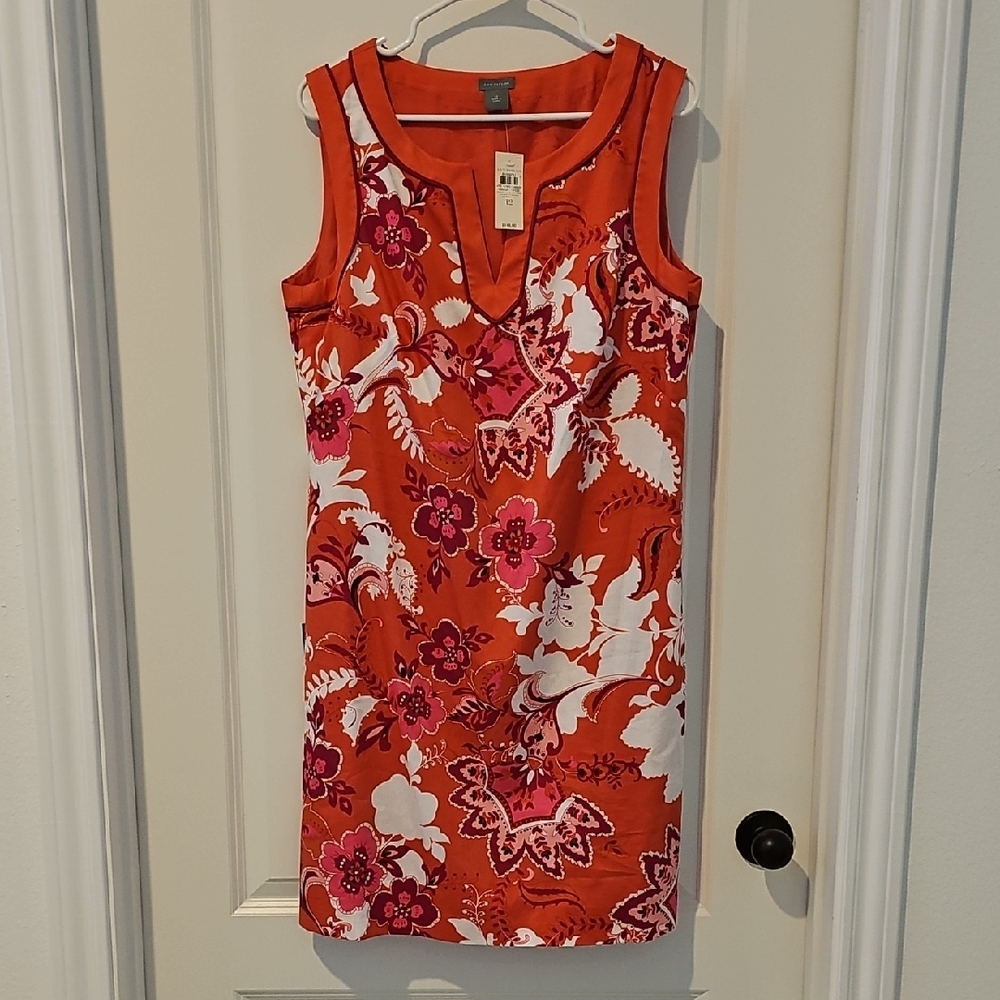 Ann Taylor Vibrant Orange and Pink Midi Dress